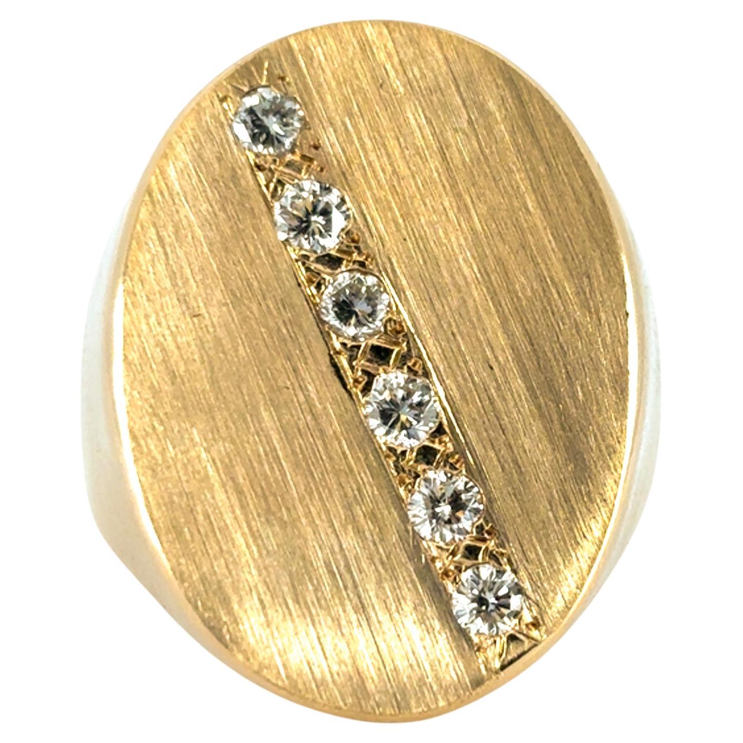 14k Yellow Gold Signet Ring set with Approximately 0.20ctw of Natural Diamonds