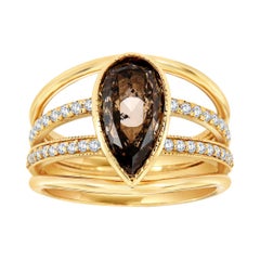 14k Yellow Gold Simoneta Pear Salt and Pepper Diamond Ring 'Center:2.22- Carat'