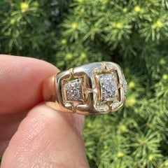 14k Yellow Gold Single Cut Pave Set Diamond Wide Articulated Band Ring