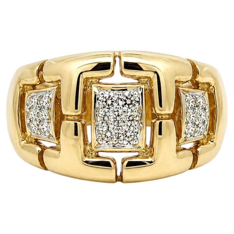 Breiter, gelenkiger Ring aus 14-karätigem Gelbgold mit Diamanten im Single-Cut-Pavé-Schliff