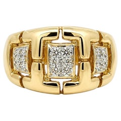 14k Yellow Gold Single Cut Pave Set Diamond Wide Articulated Band Ring