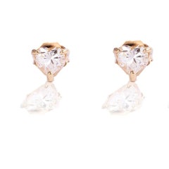 14K Yellow Gold Pair 1 ct Heart Diamond Stud Earrings