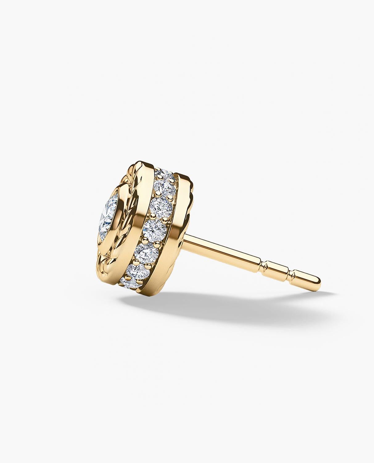Contemporary 14k Yellow Gold Single Round Stud Earring with 0.43ct Diamonds For Sale