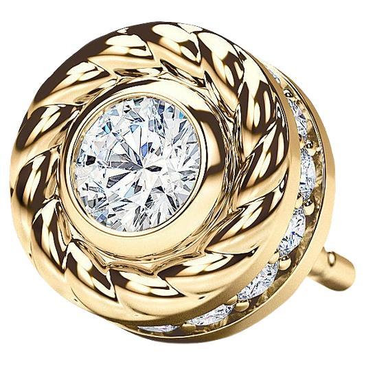 14k Yellow Gold Single Round Stud Earring with 0.43ct Diamonds For Sale