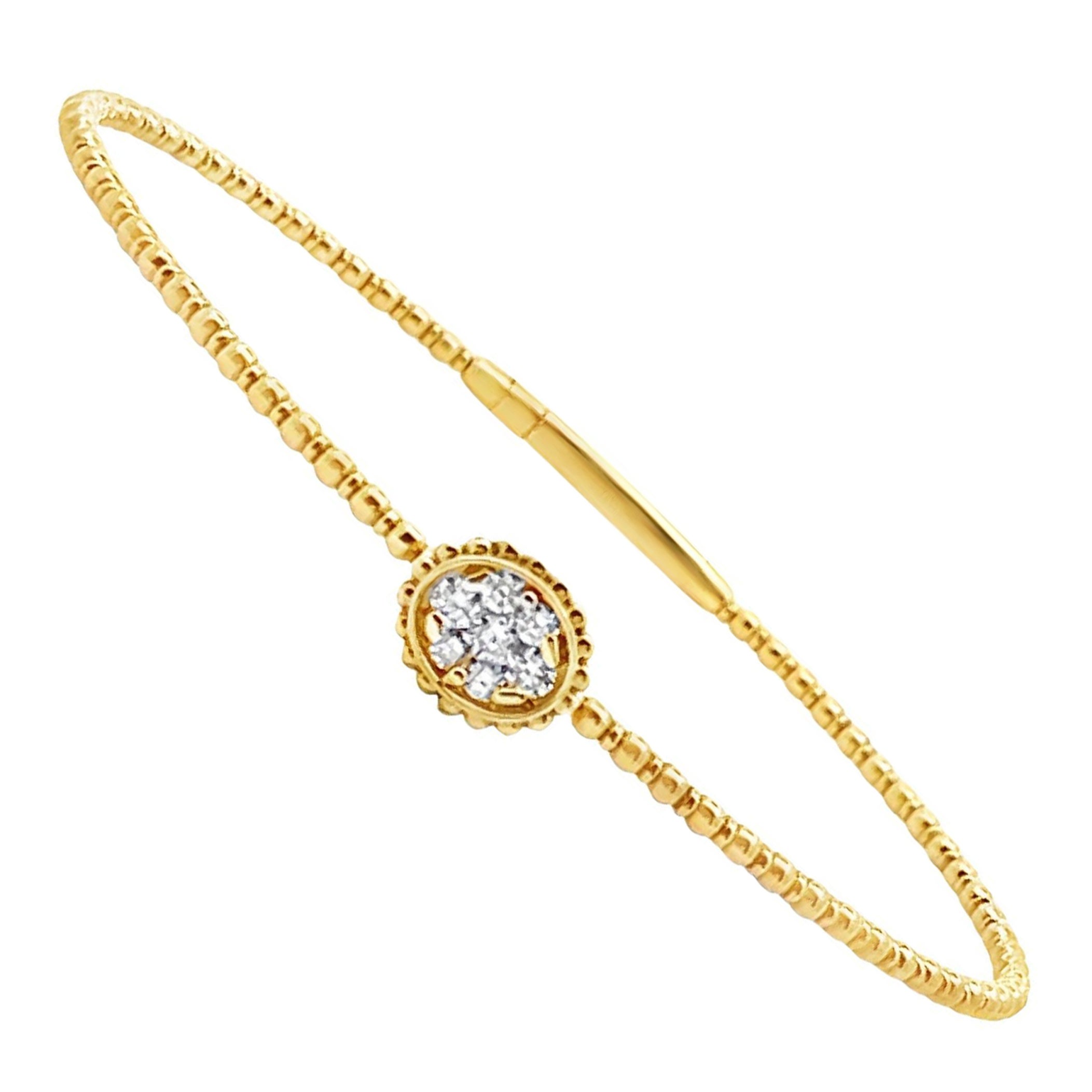 14K Yellow Gold Single Station Natural Diamond Bangle Bracelet