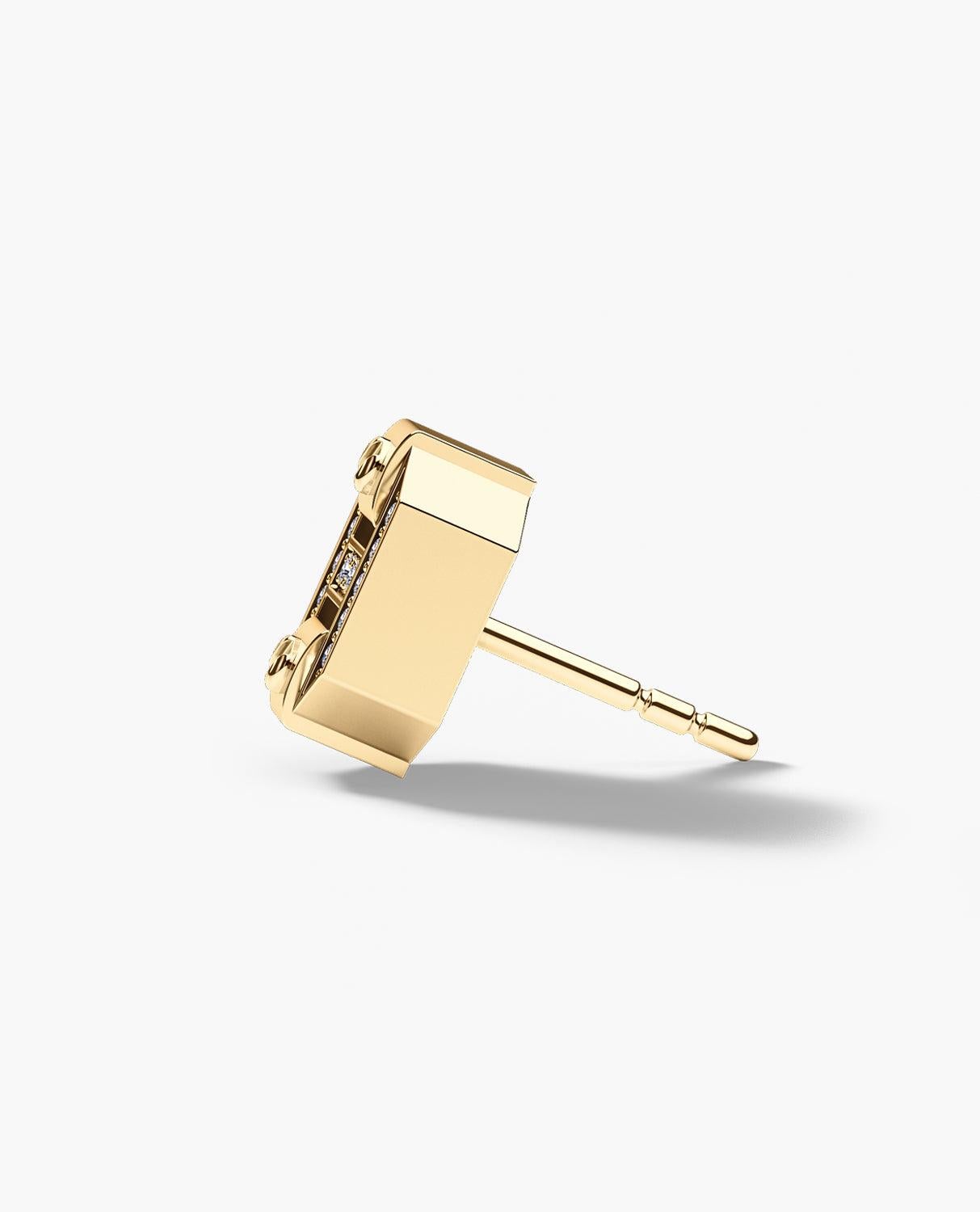 Iconic BRIGGS Gold Single Stud Earring with 0.08ct Diamonds. Rockford stud earrings are available with white diamonds in gold. Ready to Ship earrings are pre-produced, unworn pieces. This earring have a short turn-around time of only 1-2 business