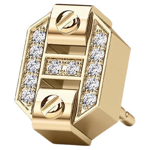 14k Yellow Gold Single Stud Earring with 0.08 Diamonds For Sale