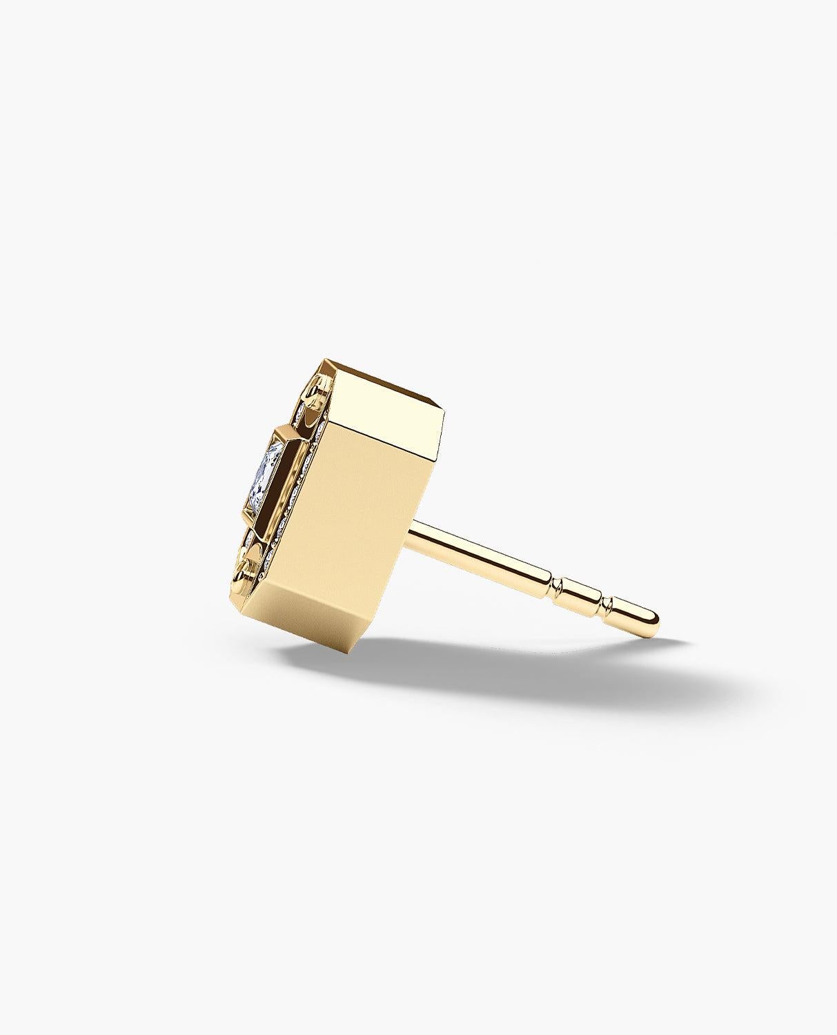 Iconic BRIGGS Gold Single Stud Earring with 0.18ct Diamonds. Rockford stud earrings are available with white diamonds in gold. Ready to Ship earrings are pre-produced, unworn pieces. This earring have a short turn-around time of only 1-2 business