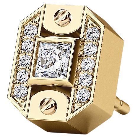 14k Yellow Gold Single Stud Earring with 0.18ct Diamonds For Sale