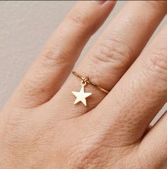 14k Yellow Gold Skinny Star Ring Band Celestial Birthday Gift For Love