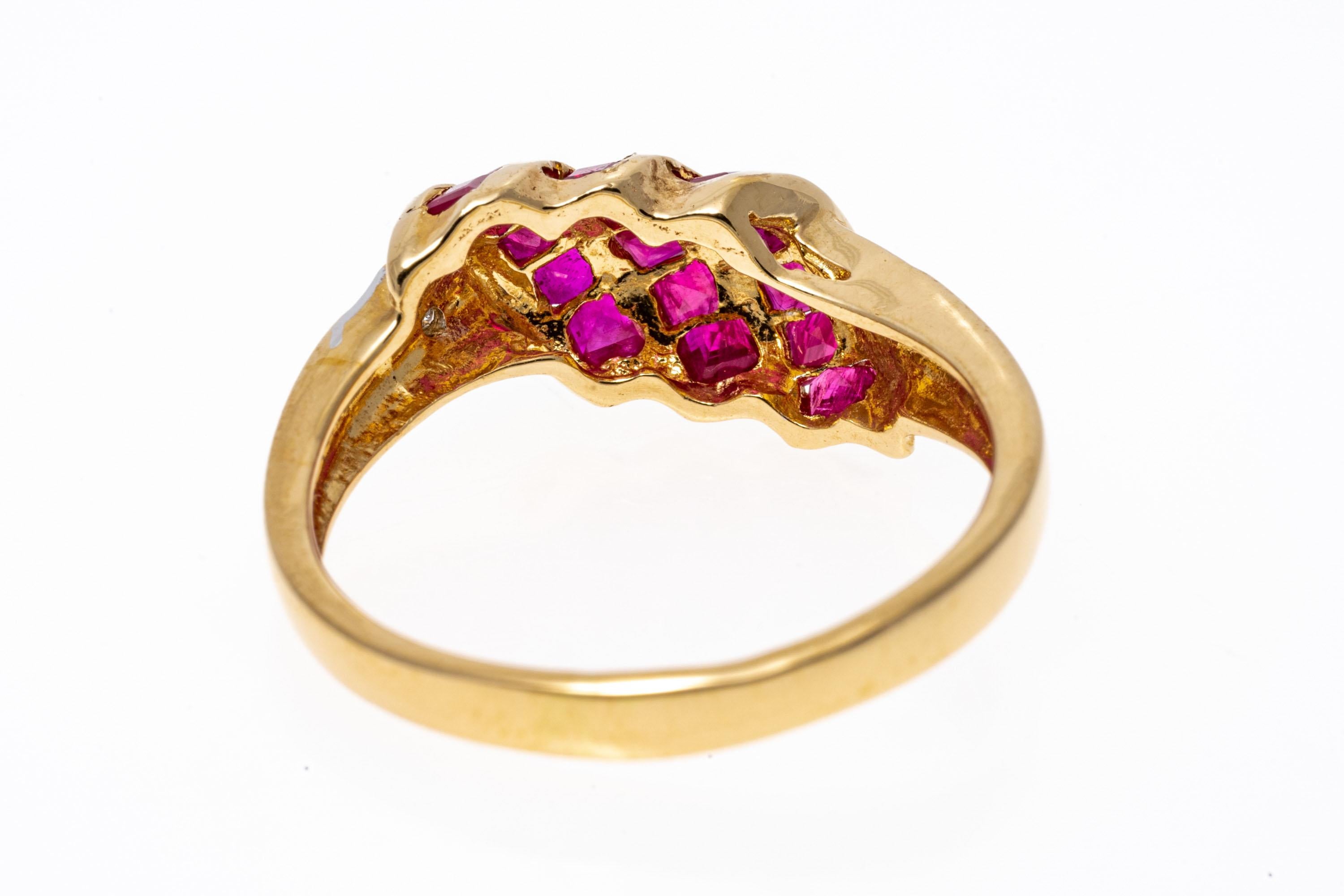 Women's 14K Yellow Gold Slanted Square Ruby Dome Ring with Diamonds For Sale