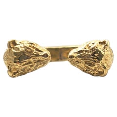 Anello a doppia testa con orso piccolo in oro giallo 14K #25188