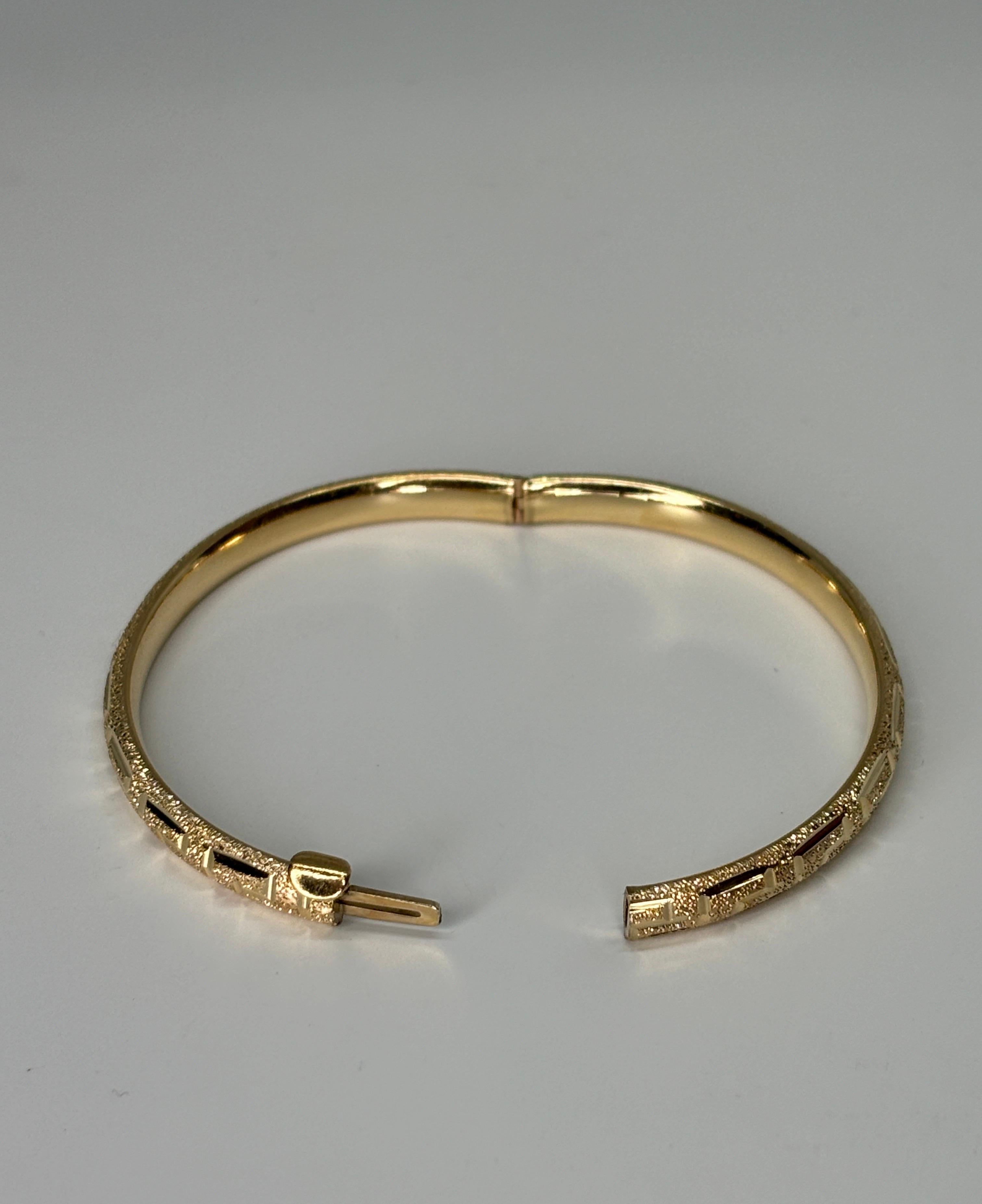 14k Yellow Gold Small Size or Childrens Greek Key Bangle Bracelet  For Sale 5