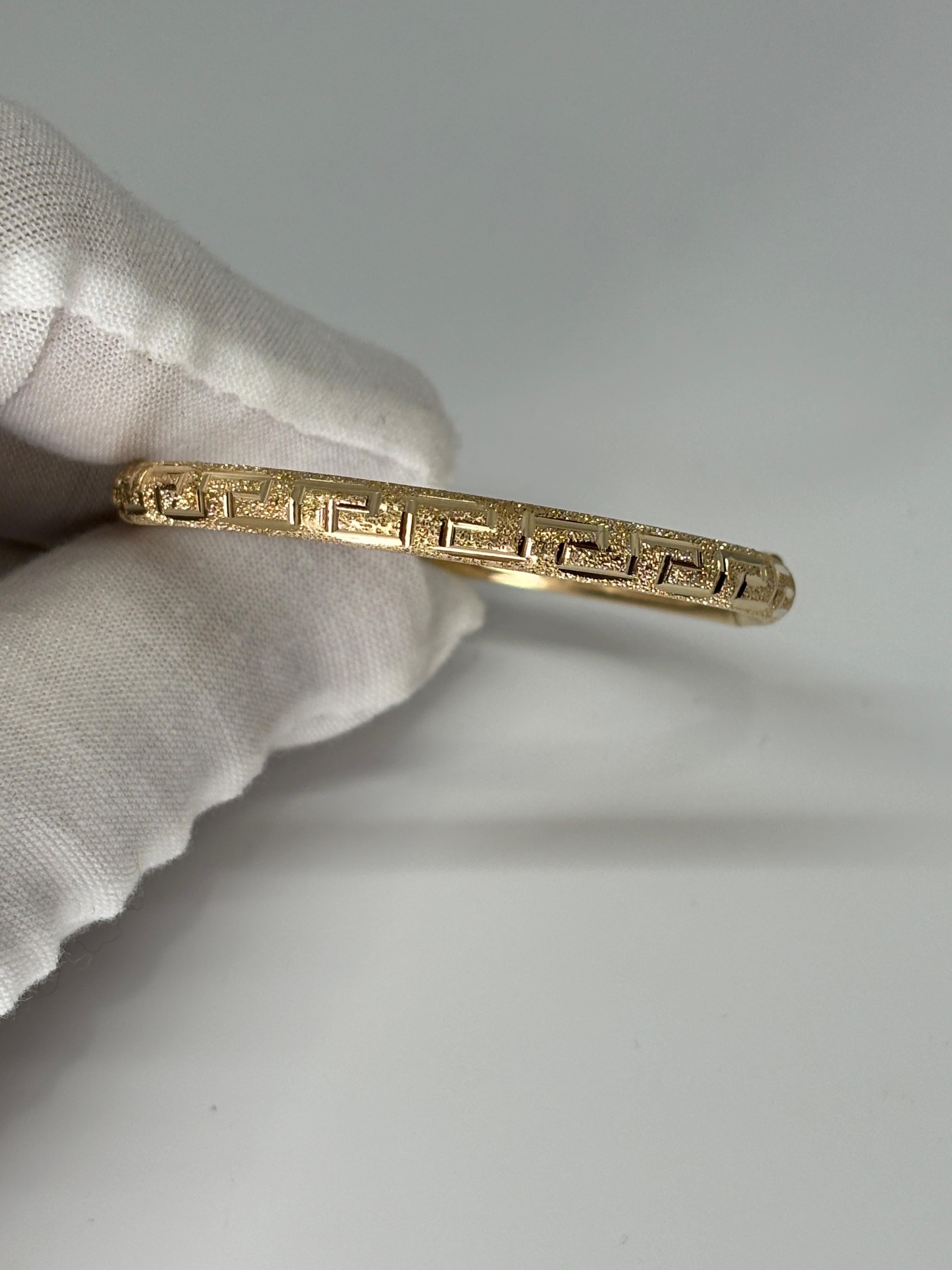 14k Yellow Gold Small Size or Childrens Greek Key Bangle Bracelet  For Sale 6