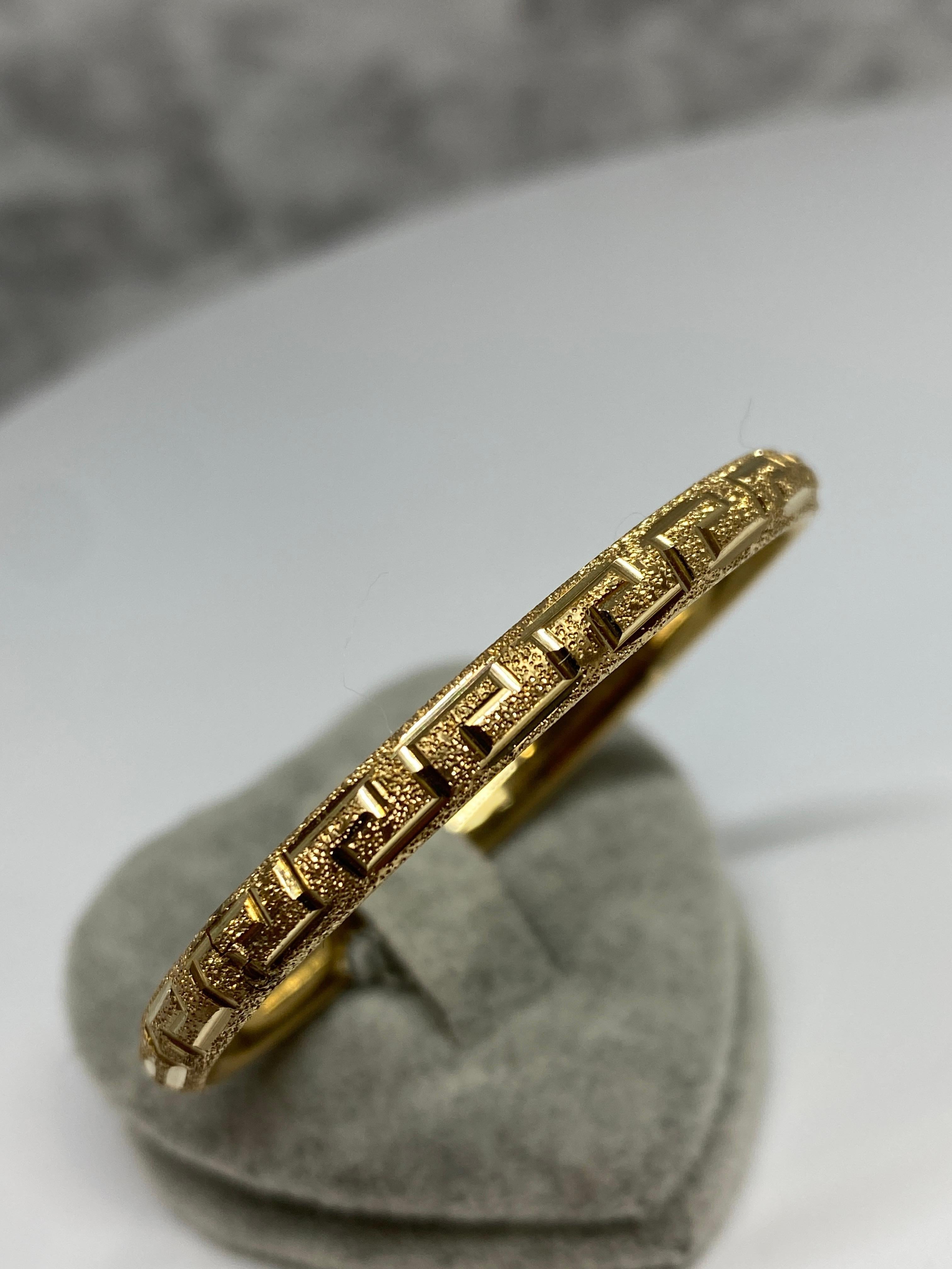 14k Yellow Gold Small Size or Childrens Greek Key Bangle Bracelet  For Sale 7