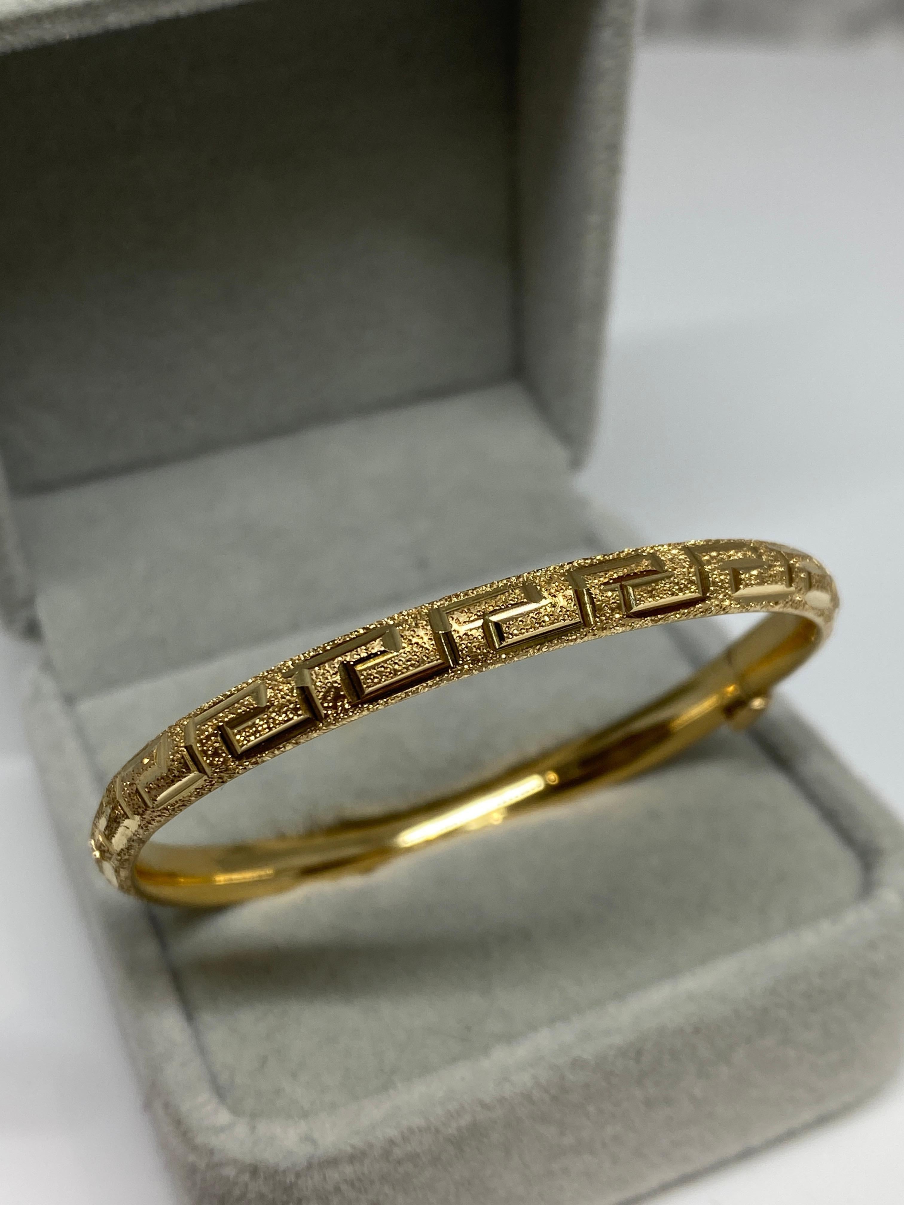 14k Yellow Gold Small Size or Childrens Greek Key Bangle Bracelet  For Sale 8