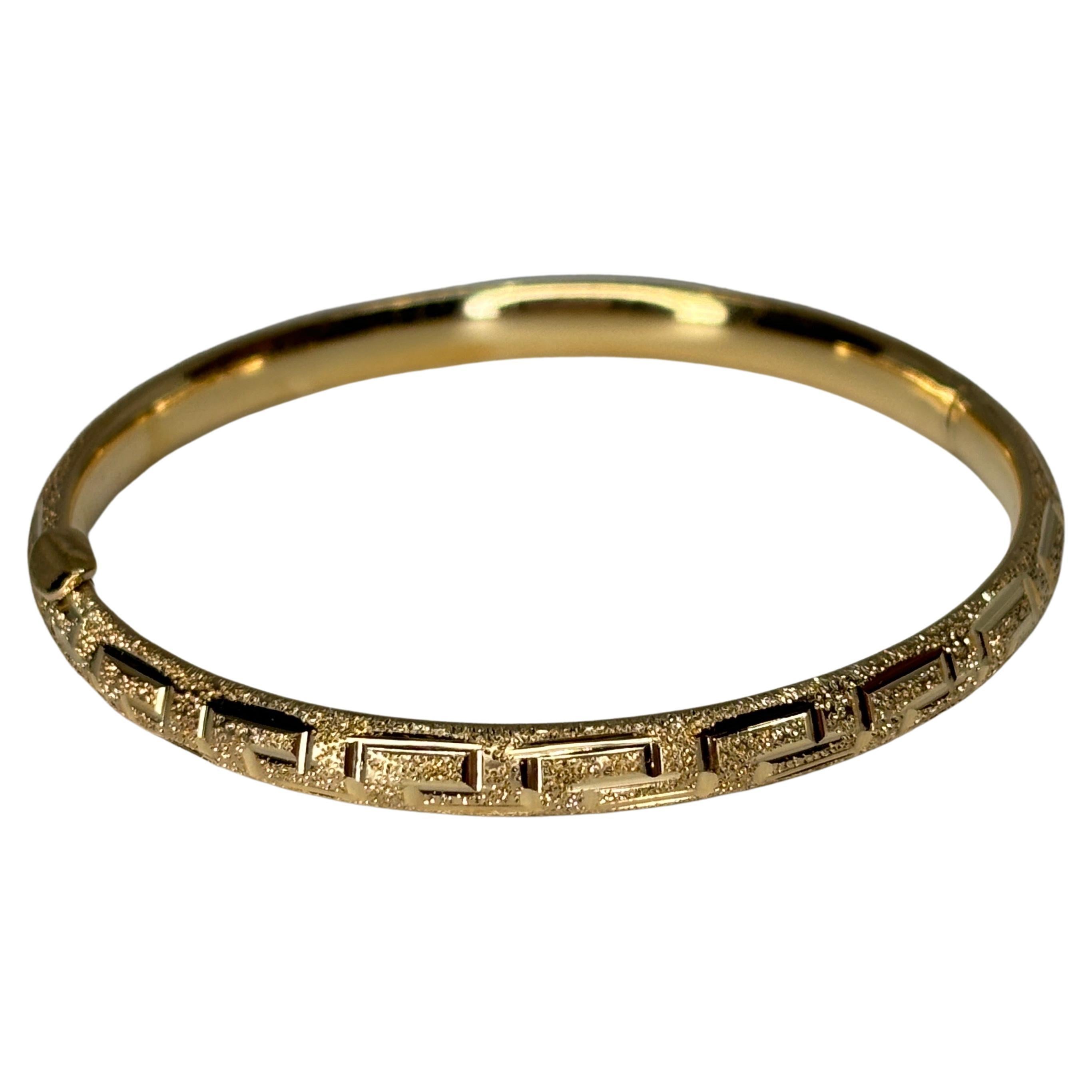 Greek Revival 14k Yellow Gold Small Size or Childrens Greek Key Bangle Bracelet  For Sale