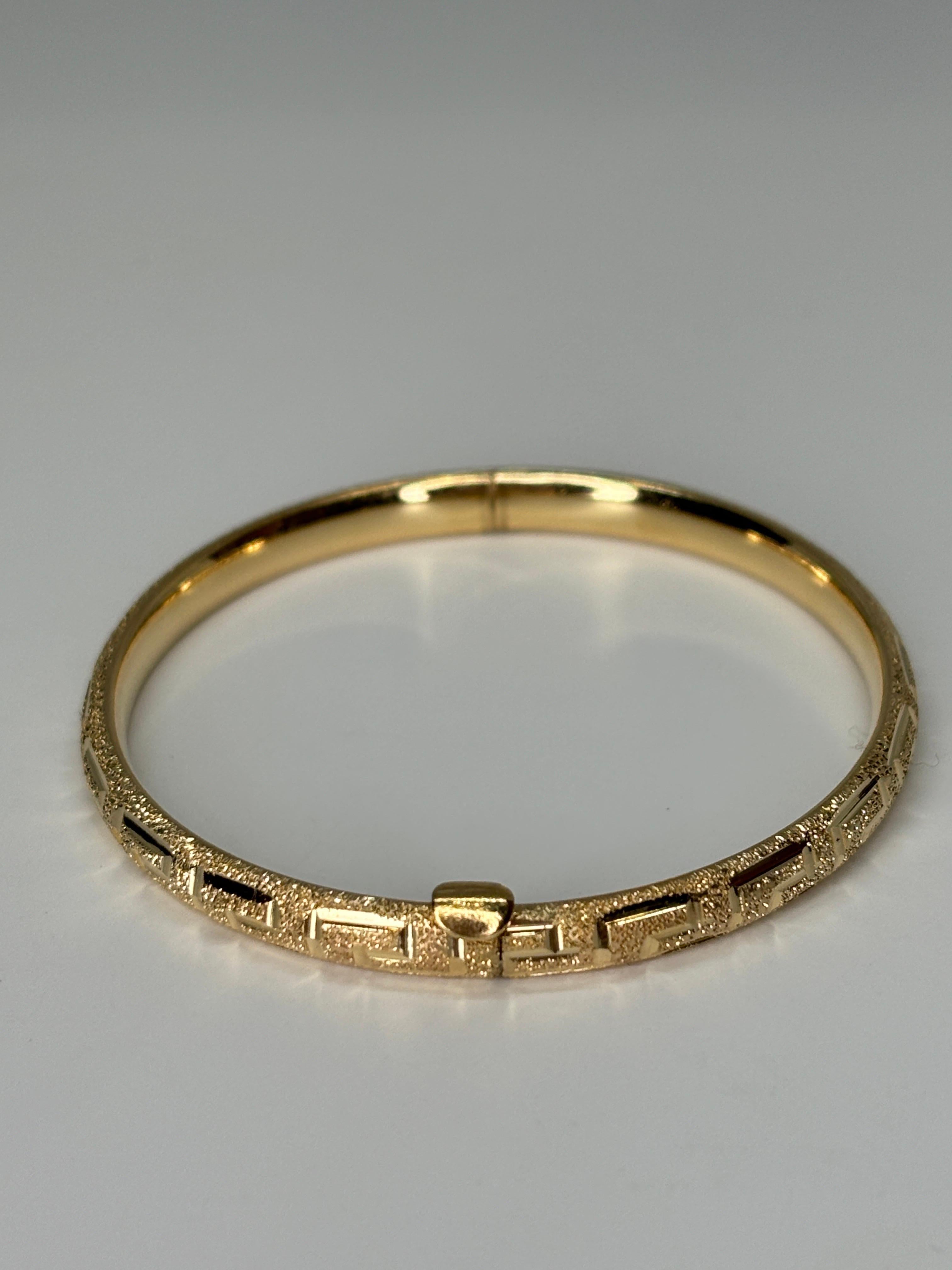 14k Yellow Gold Small Size or Childrens Greek Key Bangle Bracelet  For Sale 2