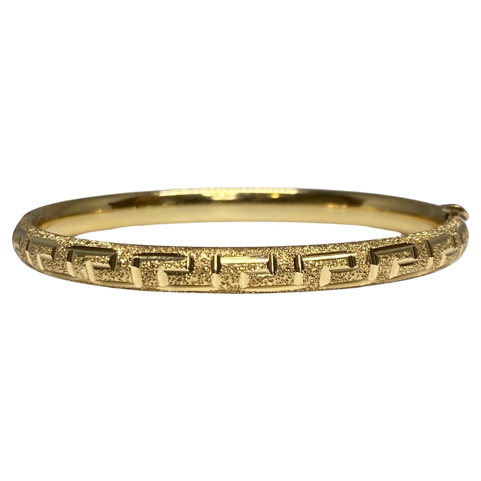 14k Yellow Gold Small Size or Childrens Greek Key Bangle Bracelet For Sale