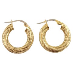  14K Yellow Gold Small Textured Hoop Earrings #14797