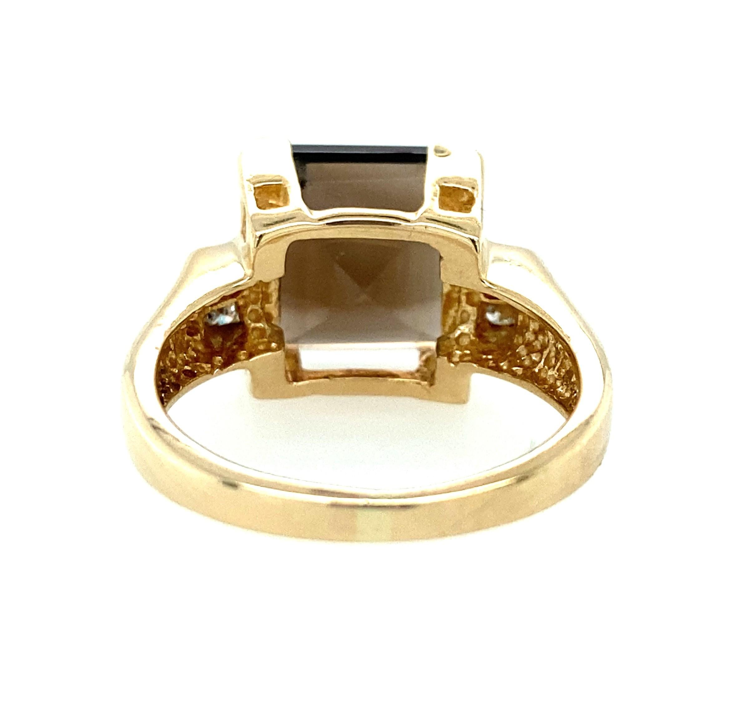 14k Yellow Gold Smokey Quartz and Diamond Ring For Sale 1