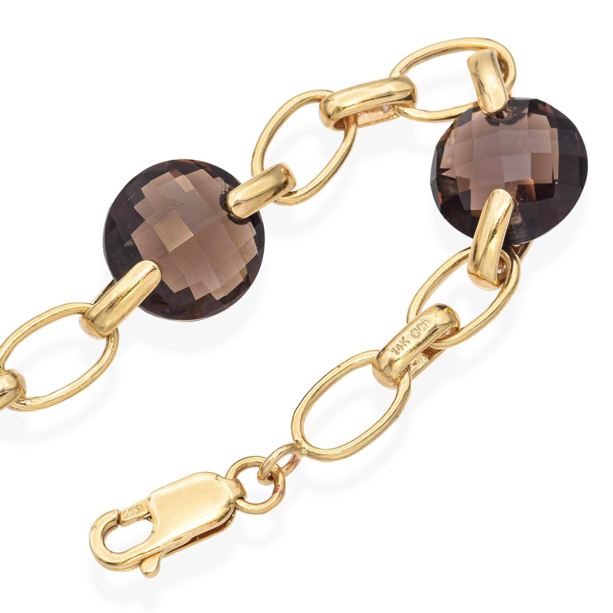 Women's 14k Yellow Gold Smoky Quartz and Diamond Necklace For Sale
