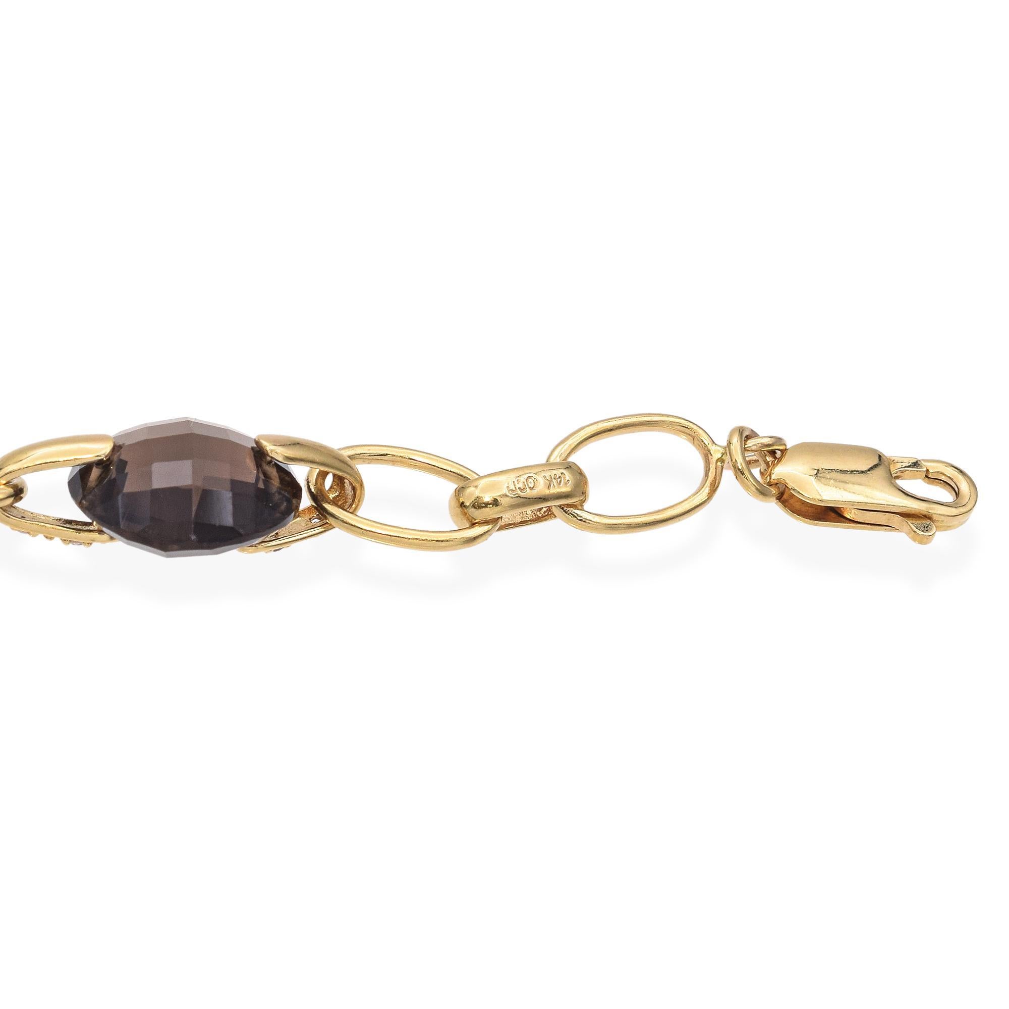 14k Yellow Gold Smoky Quartz and Diamond Necklace For Sale 1