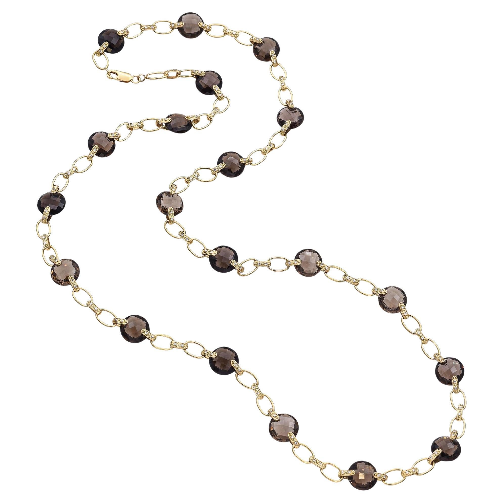 Halskette aus 14 Karat Gelbgold mit Rauchquarz und Diamanten