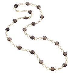 Halskette aus 14 Karat Gelbgold mit Rauchquarz und Diamanten