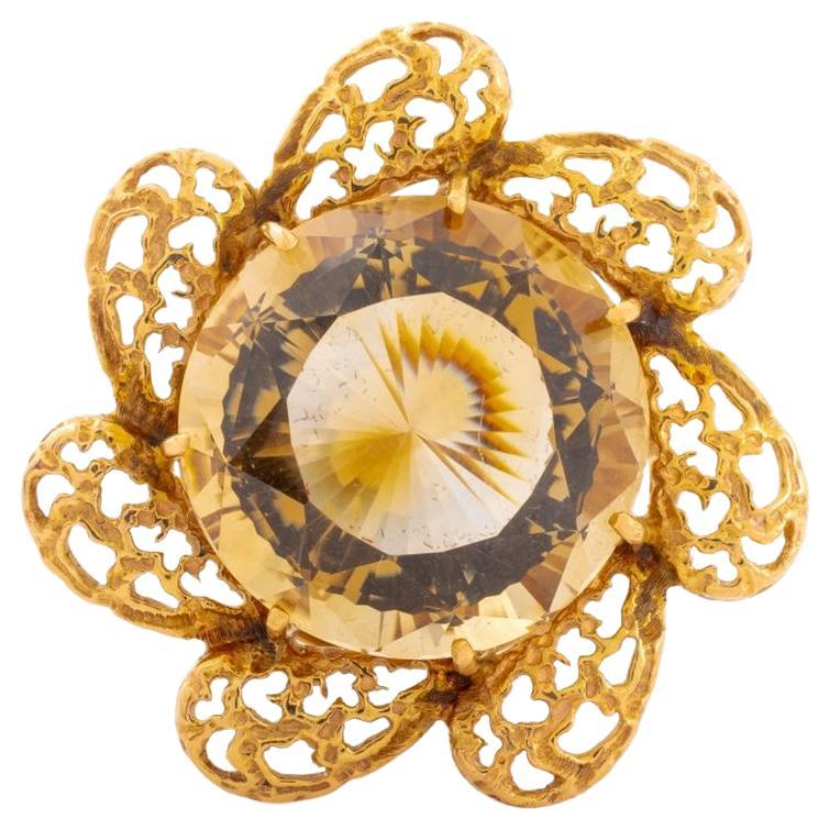 Spilla in quarzo fumé in oro giallo 14K