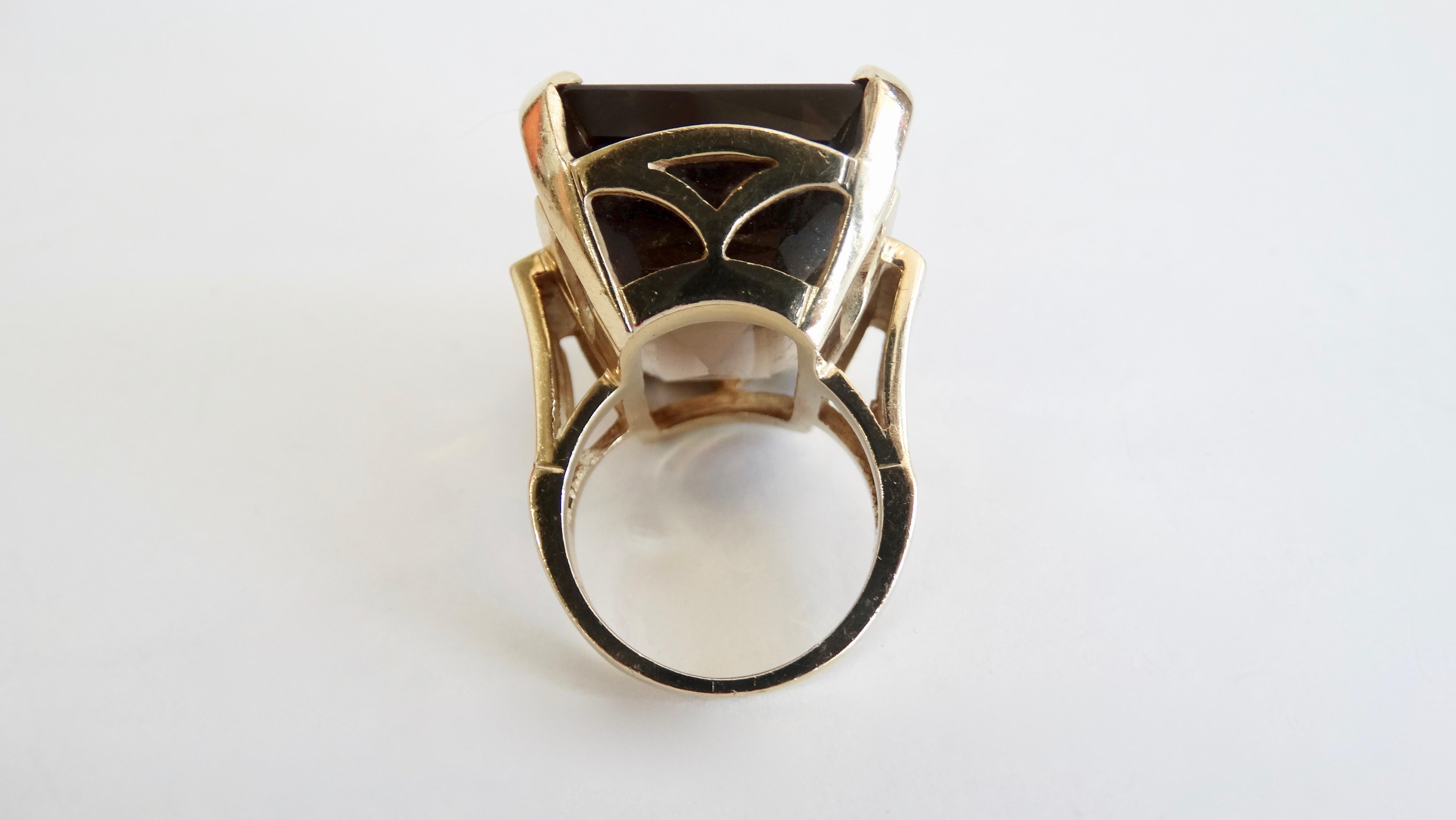 14K Yellow Gold Smoky Quartz Cocktail Ring, 1950s In Good Condition For Sale In Scottsdale, AZ