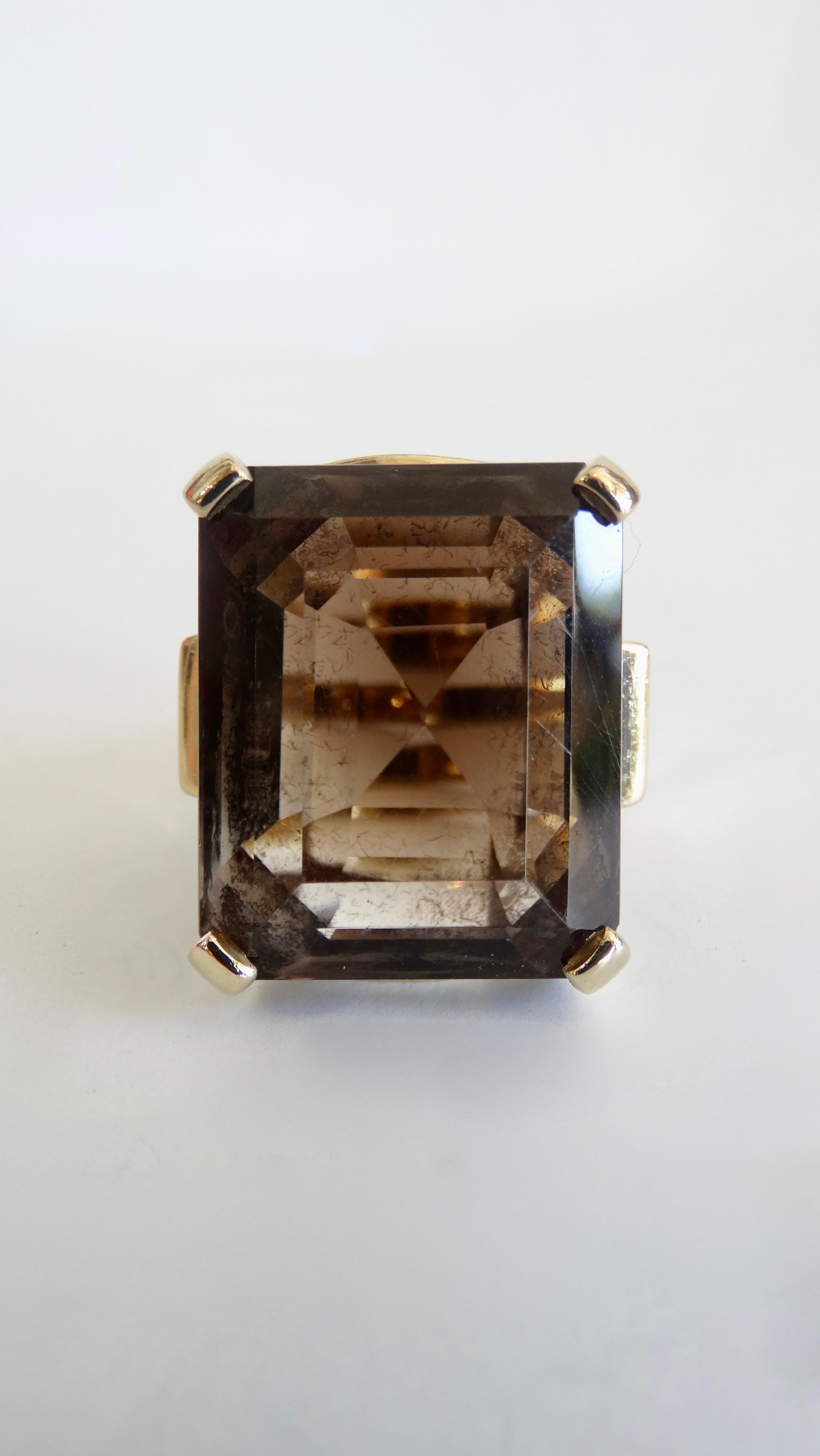 Women's 14K Yellow Gold Smoky Quartz Cocktail Ring, 1950s For Sale