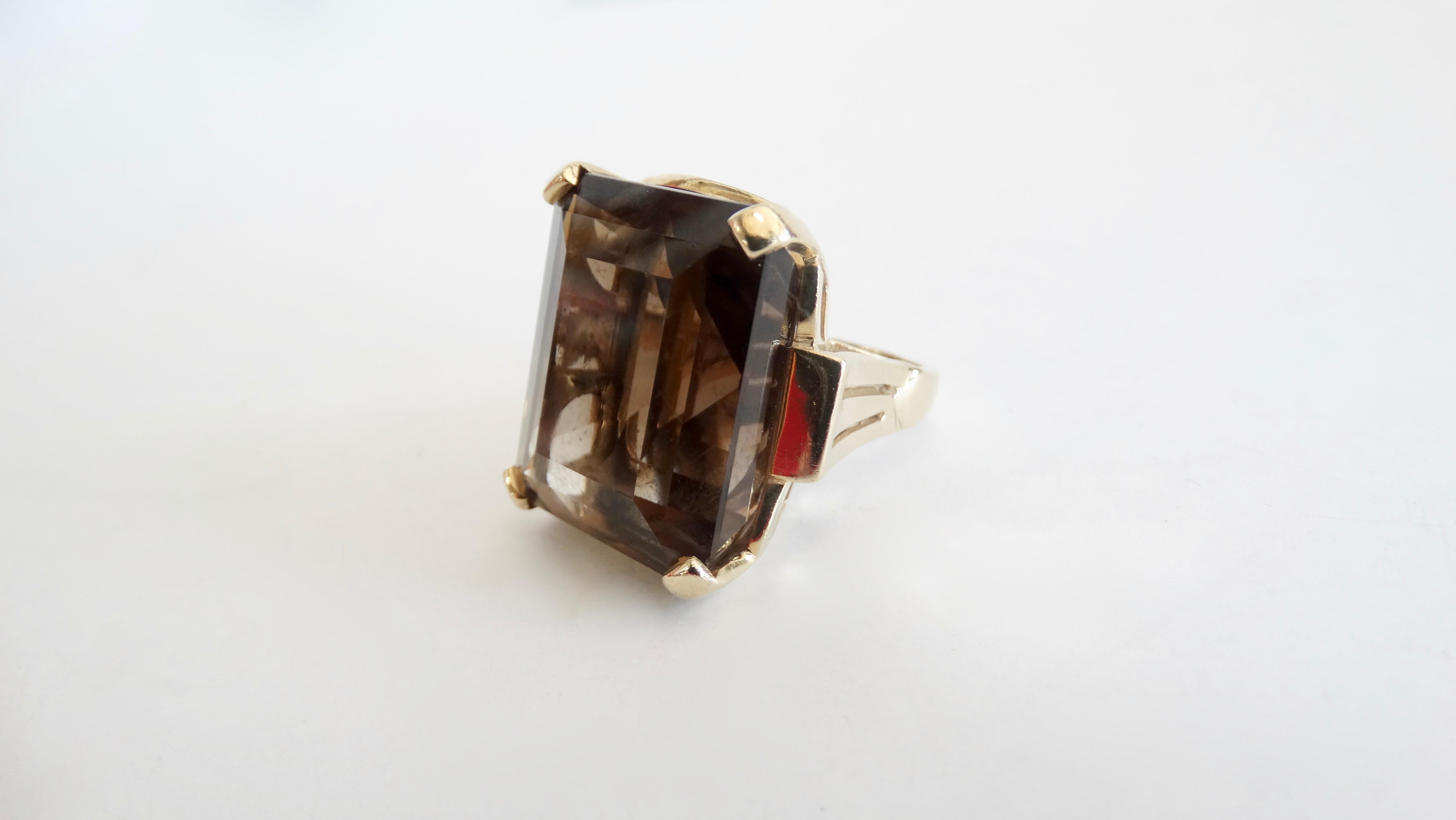 14K Yellow Gold Smoky Quartz Cocktail Ring, 1950s For Sale 1