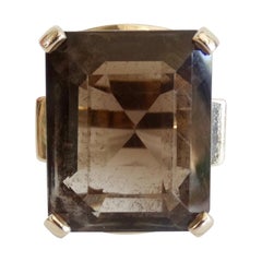 Retro 14K Yellow Gold Smoky Quartz Cocktail Ring, 1950s