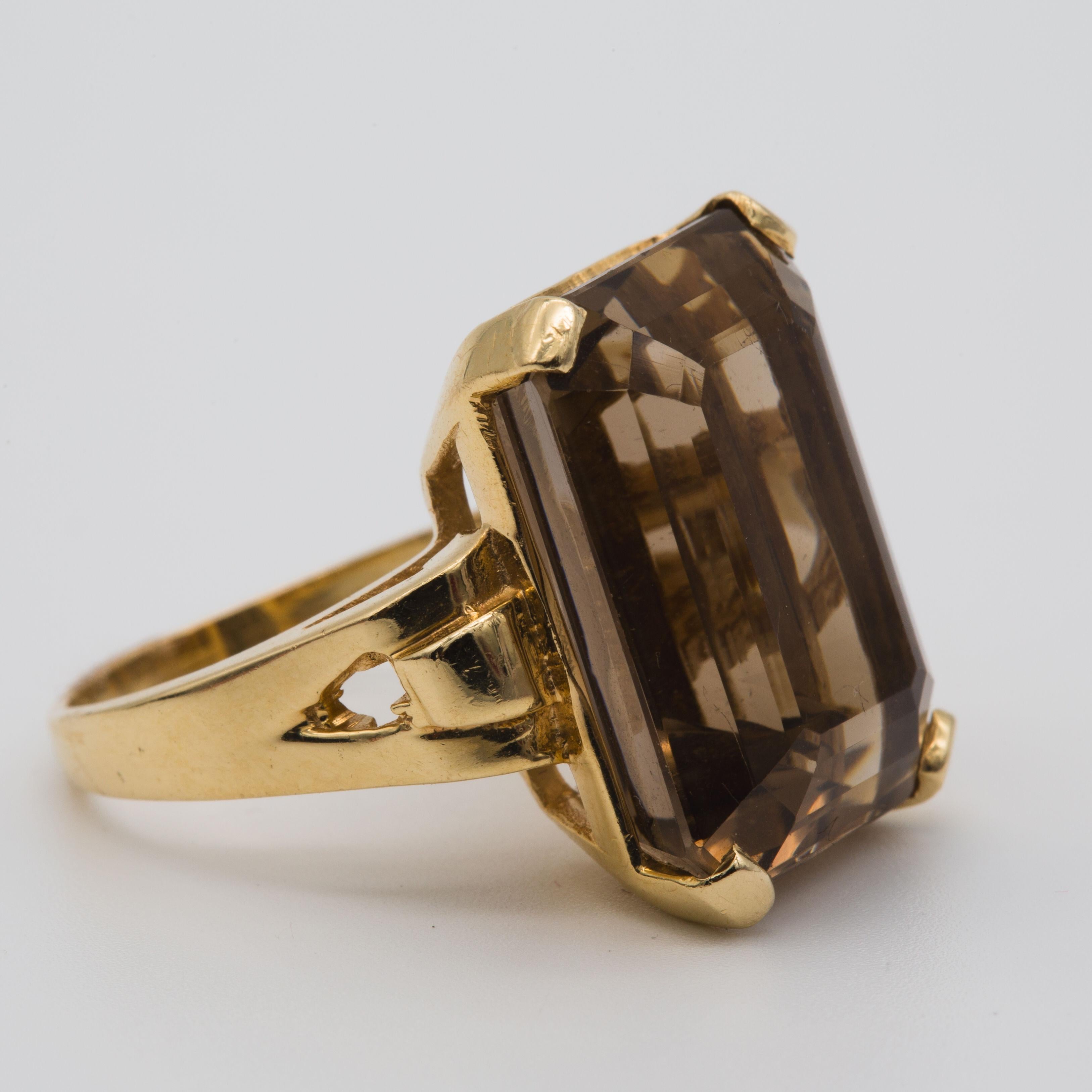 14k Gelbgold Rauchquarz Cocktail Ring für Damen oder Herren im Angebot