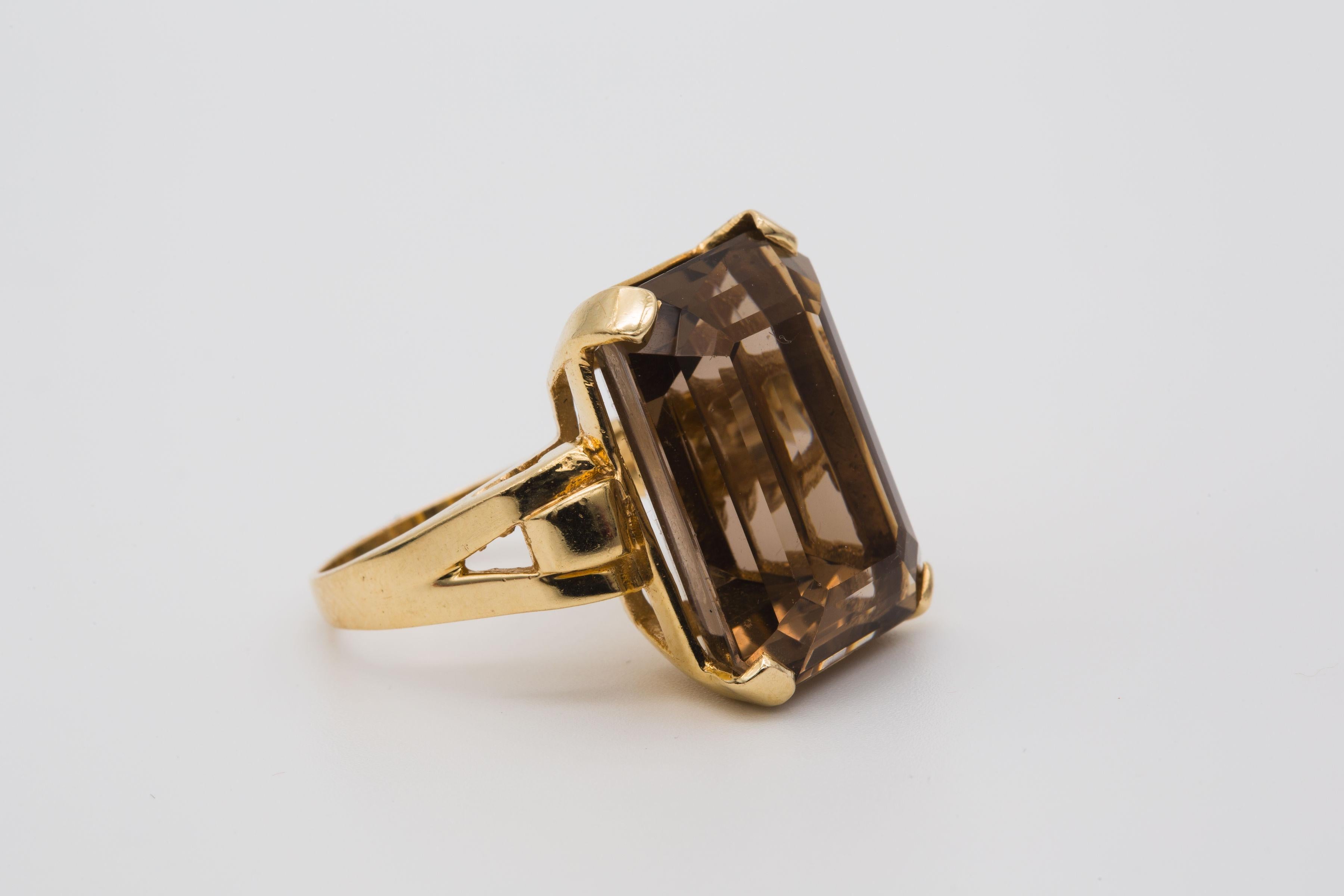 14k Gelbgold Rauchquarz Cocktail Ring im Angebot 1