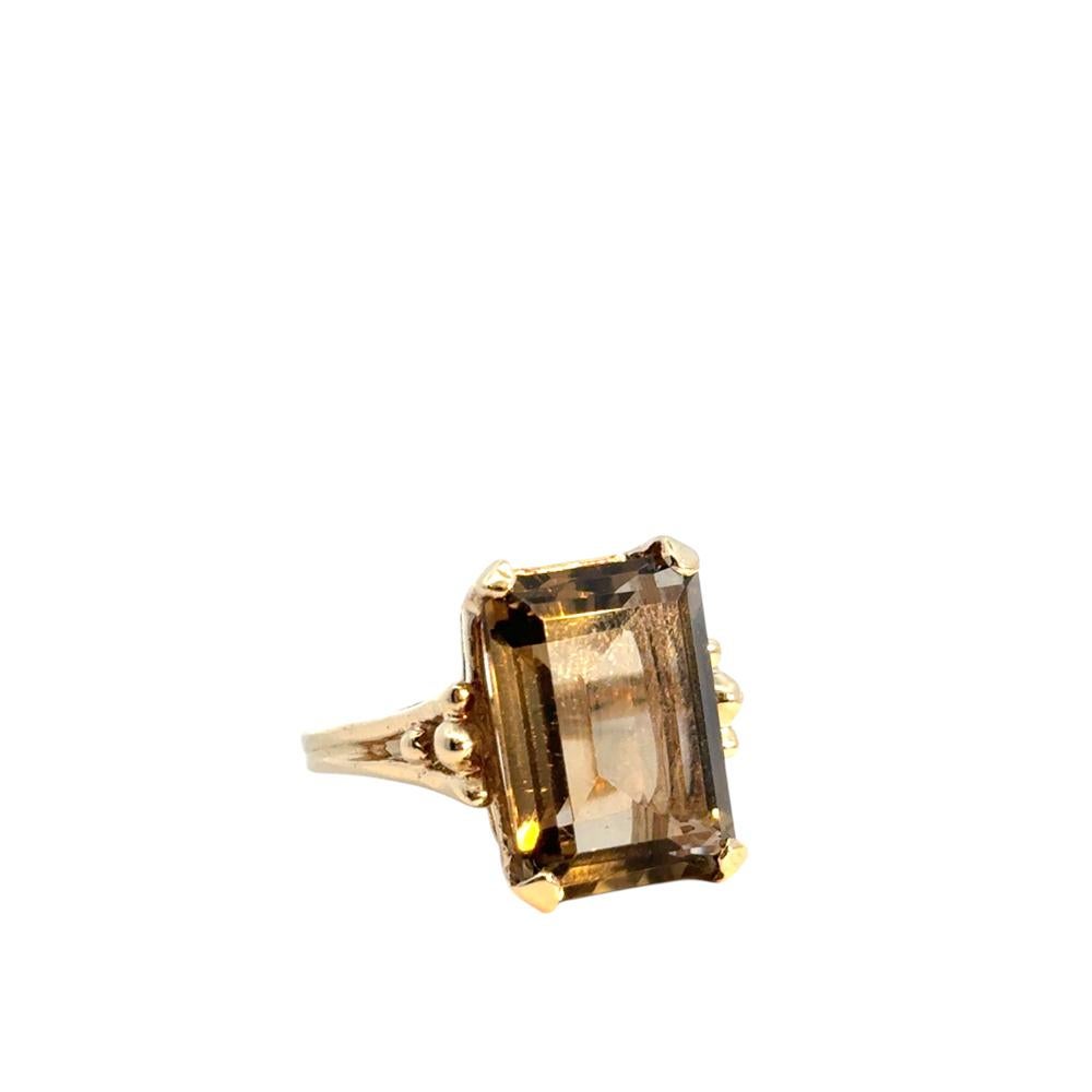 Modern Vintage 14k Yellow Gold Smoky Quartz Gemstone Ring For Sale