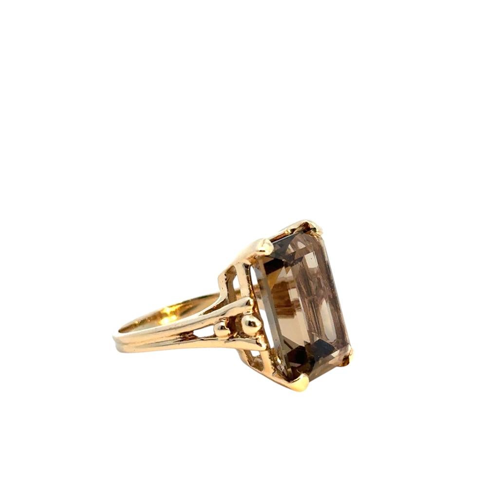 Uncut Vintage 14k Yellow Gold Smoky Quartz Gemstone Ring For Sale