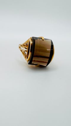 14K Yellow Gold Smoky Topaz Ladies Ring, Bezel Set Special Cut, Size 5.5