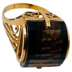 14K Yellow Gold Smoky Topaz Ladies Ring, Bezel Set Special Cut, Size 5.5