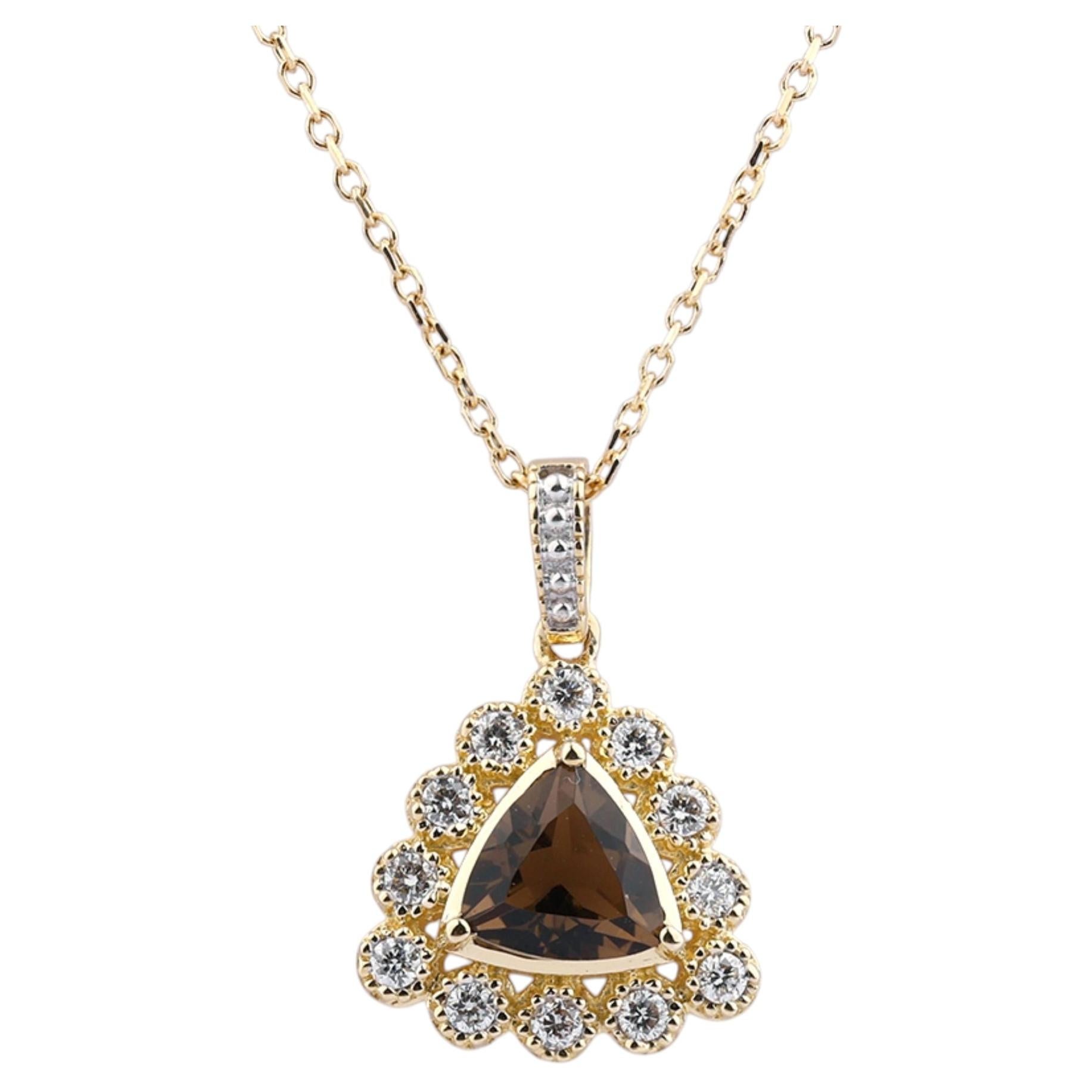 14K Yellow Gold Smoky Trillion Halo Heirloom Pendant