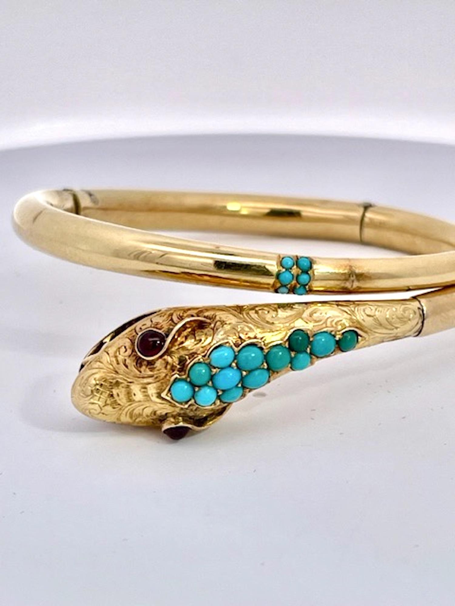 Bracelet serpent en or jaune 14 carats turquoise en vente 4