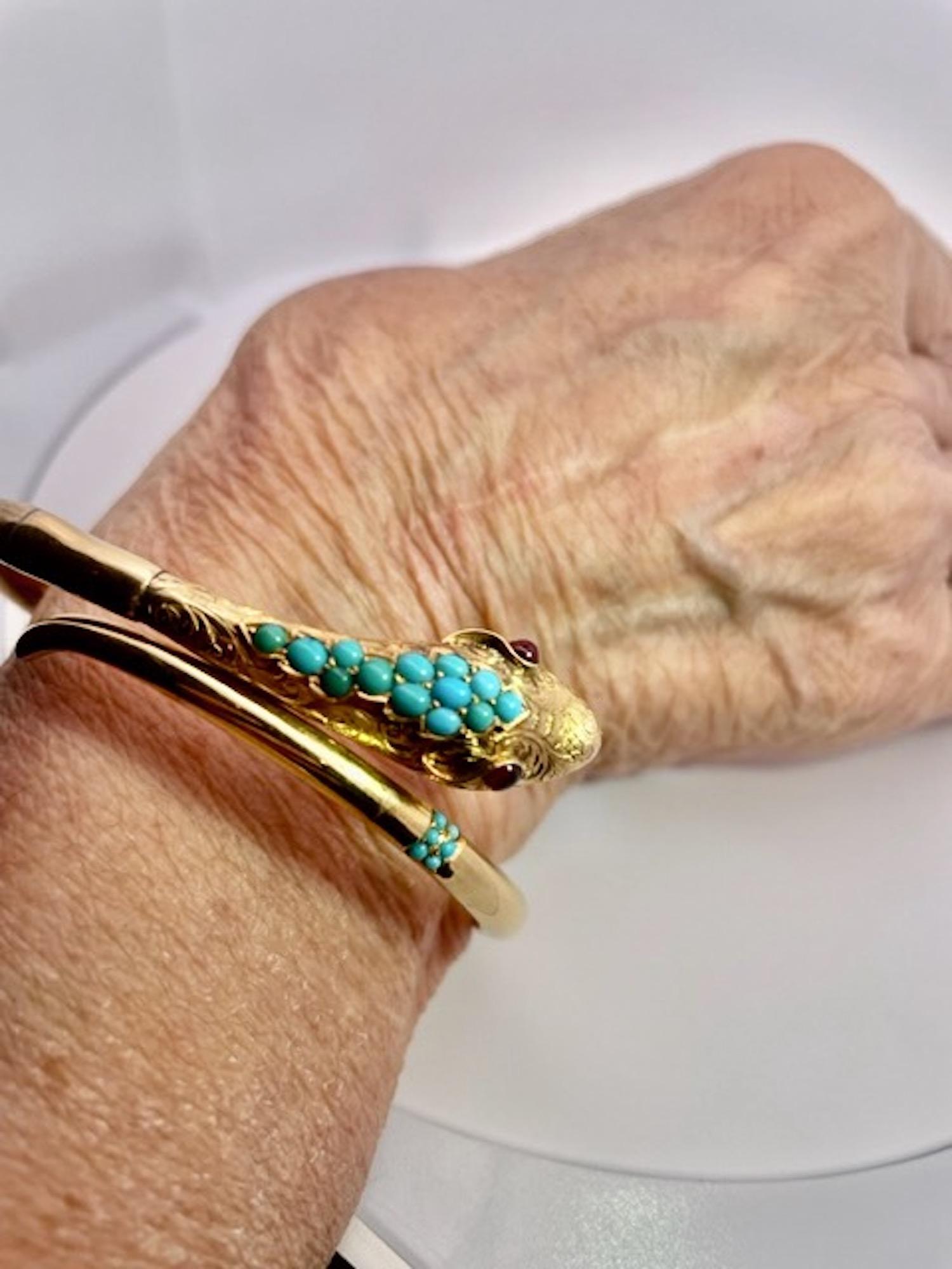 Bracelet serpent en or jaune 14 carats turquoise en vente 5