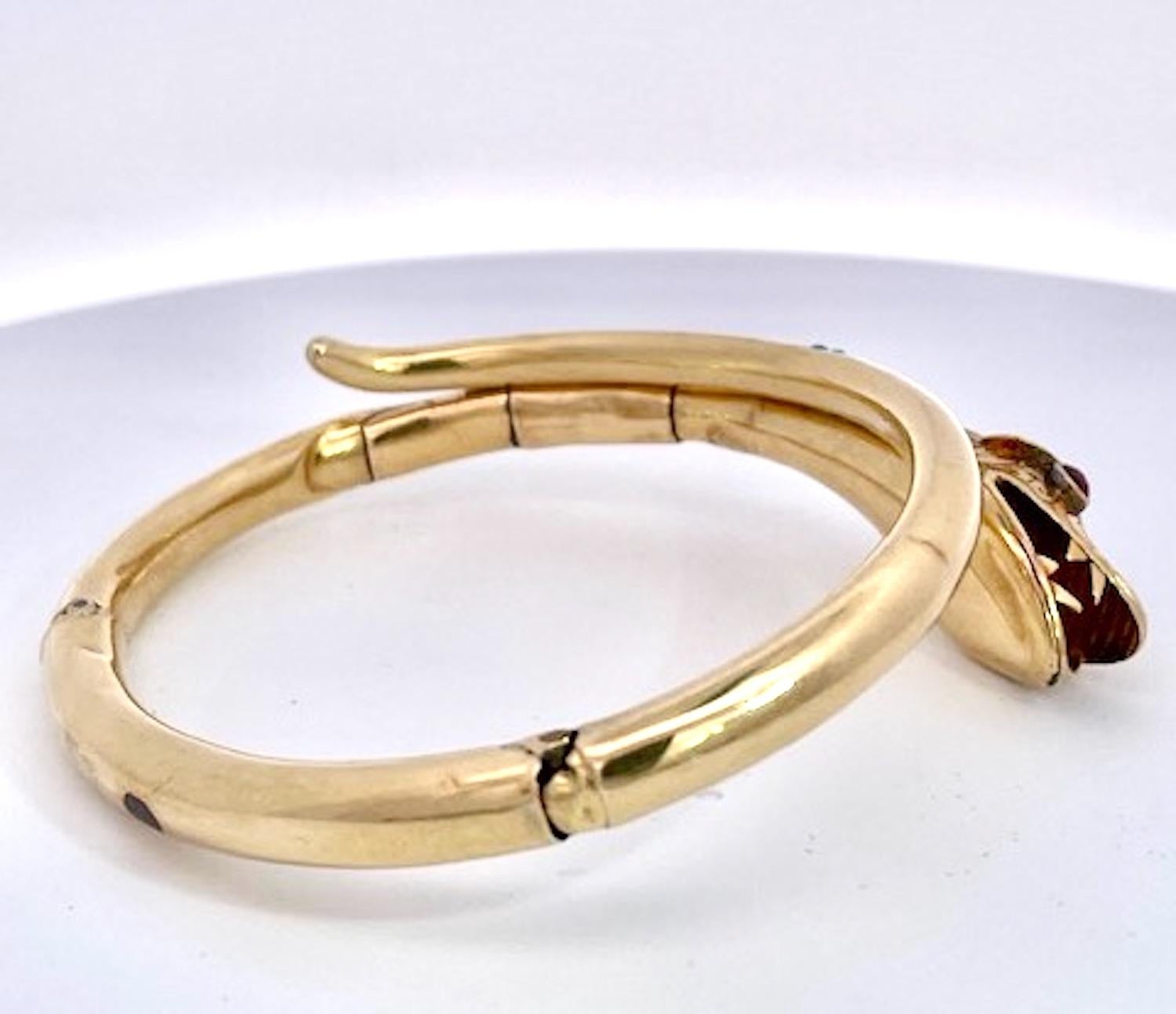 Taille ronde Bracelet serpent en or jaune 14 carats turquoise en vente