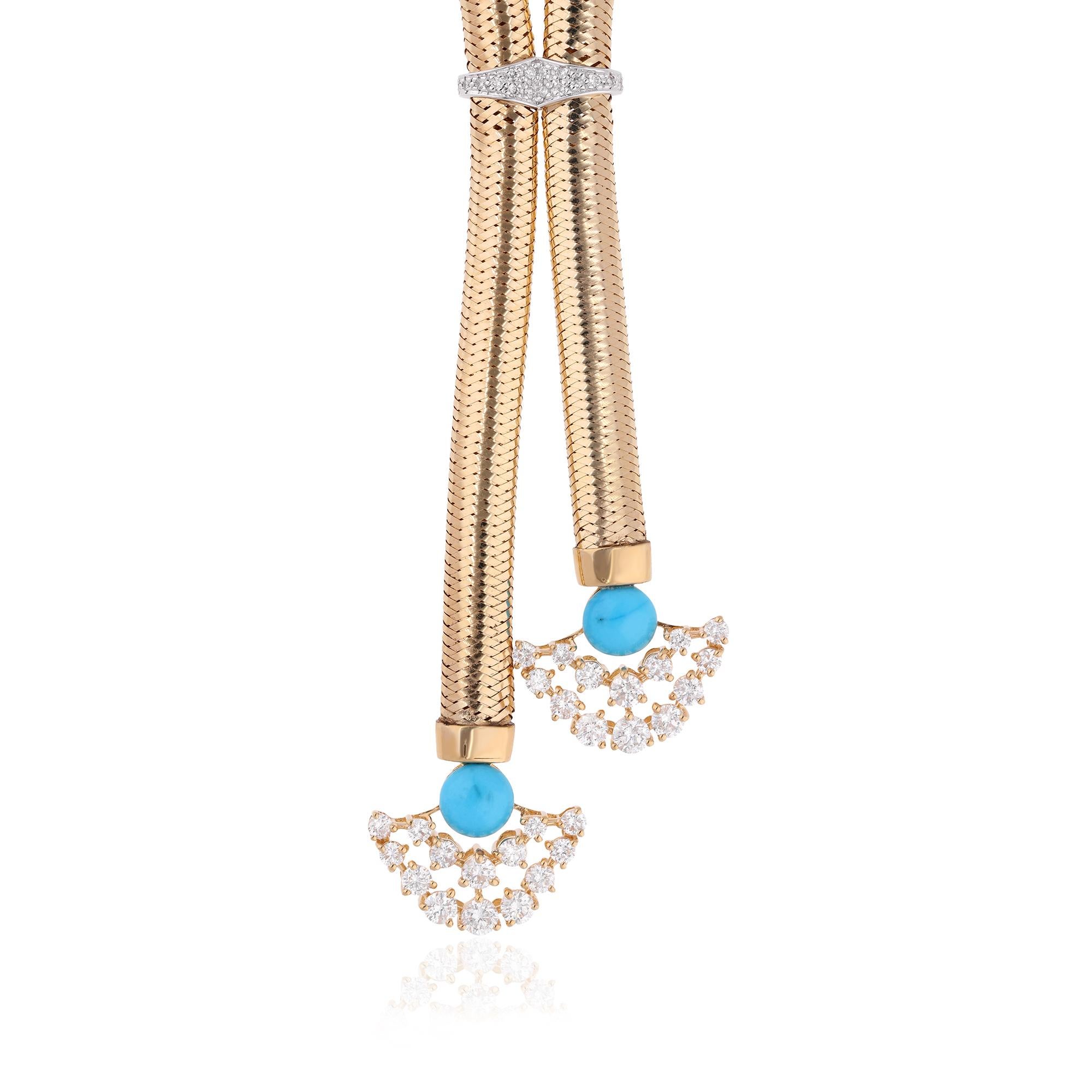 Collier de chaîne serpent en or jaune 14k avec turquoise TCW3.58 et accents de diamant Pour femmes en vente