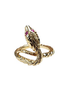 14K Yellow Gold Snake Red Eyes Ring Size 6.5 #25553