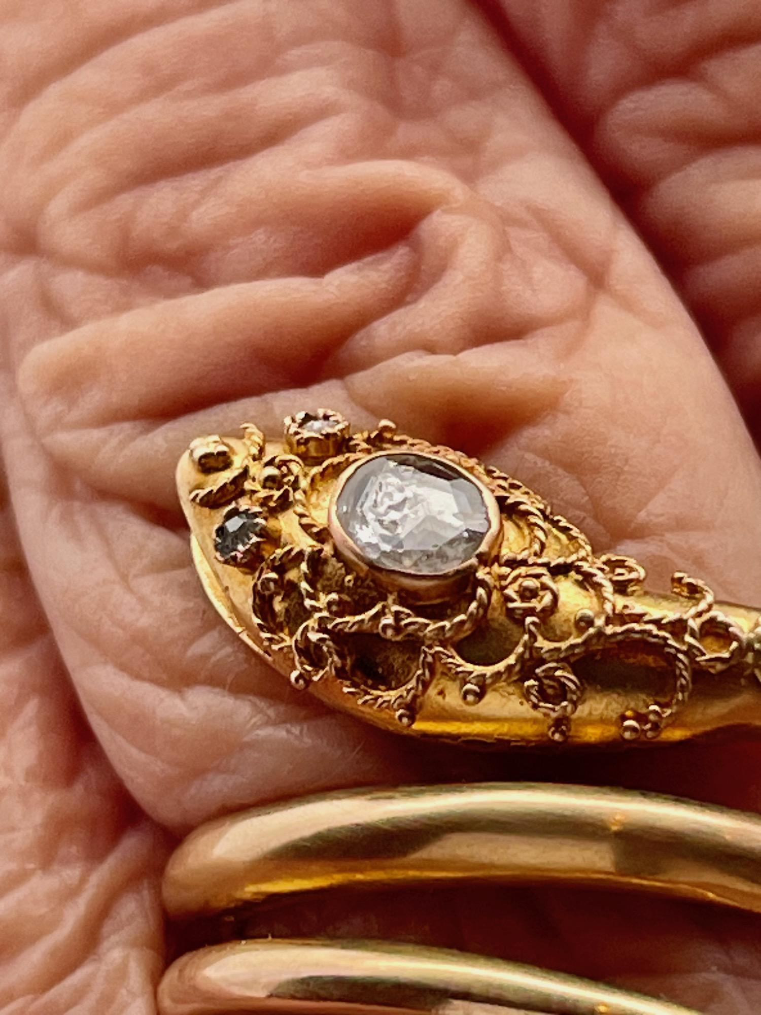 14K Yellow Gold Snake Ring with Granulated Head plus Diamond For Sale 4