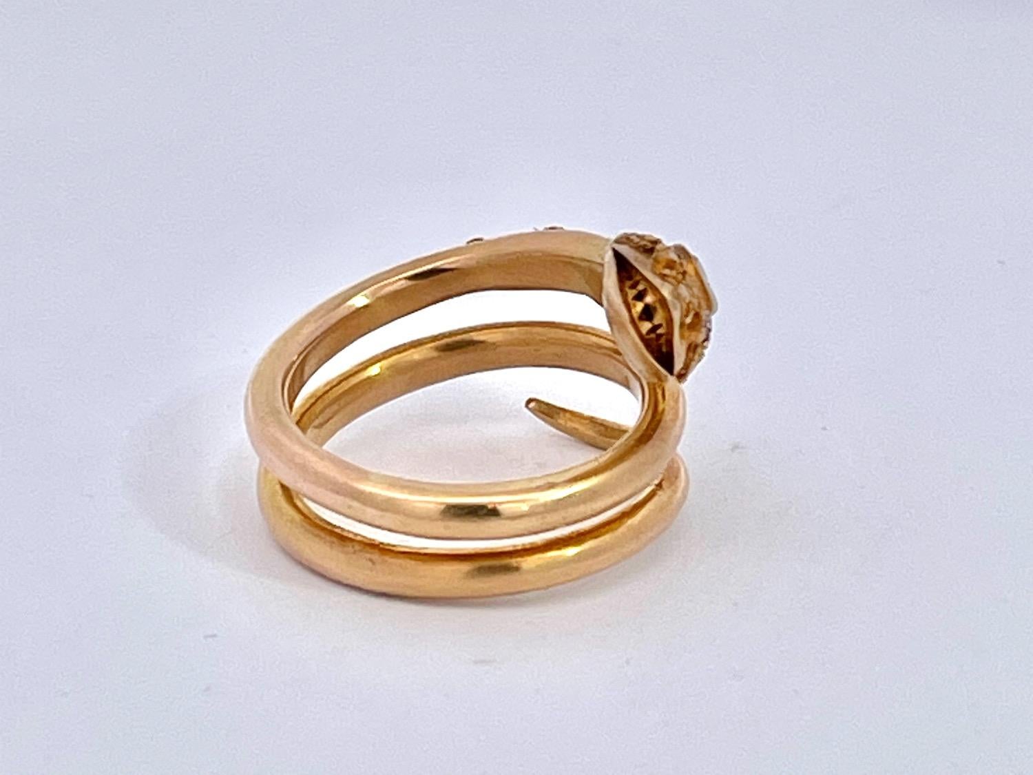 14K Yellow Gold Snake Ring with Granulated Head plus Diamond For Sale 5