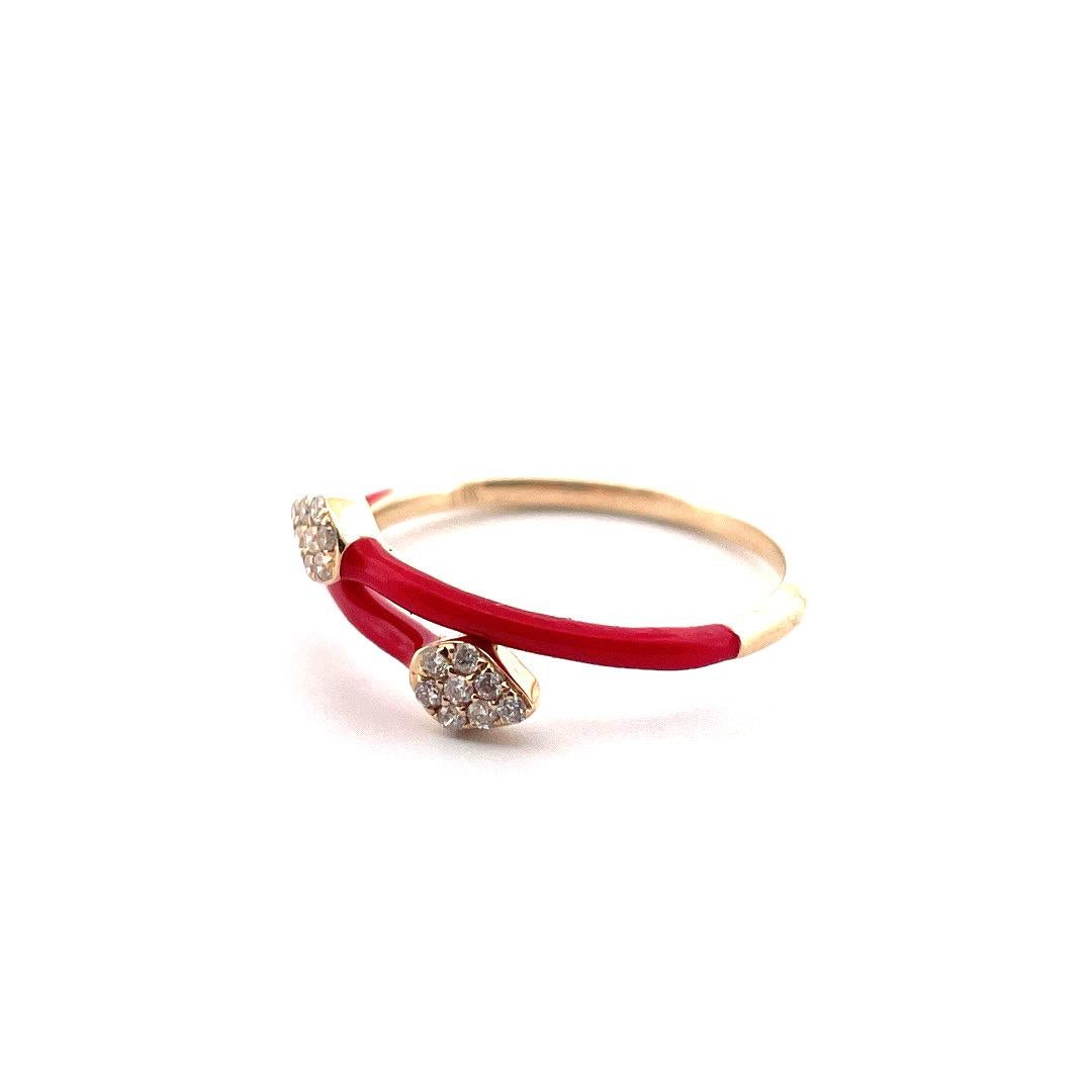 14K Yellow Gold Snake Ring with Red Enamel

This stunning snake ring is crafted from 14K yellow gold and features a vibrant red enamel finish. The snake's head is adorned with 0.1TCW diamonds, adding a touch of sparkle to the piece. Weighing just