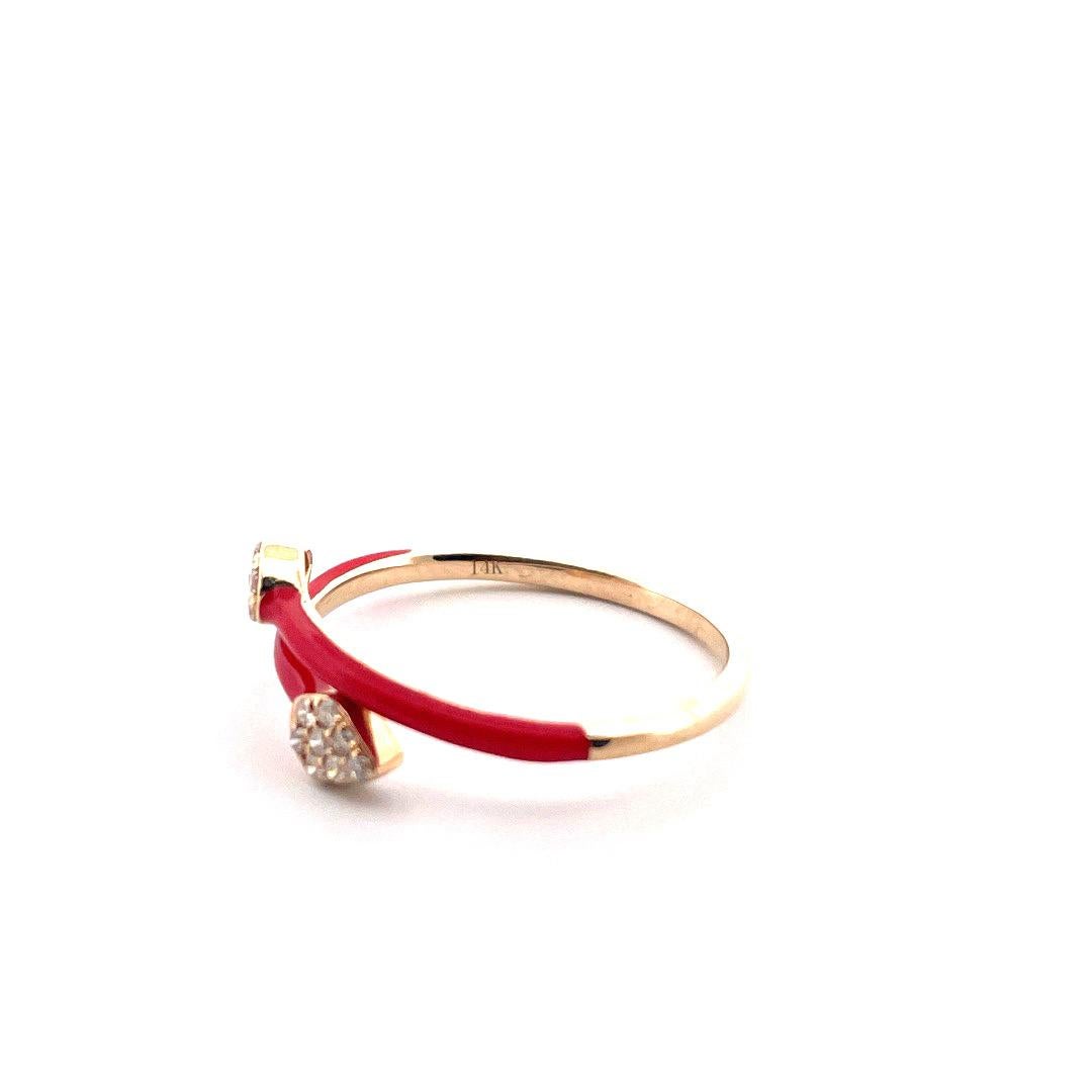 Round Cut 14K Yellow Gold Snake Ring with Red Enamel For Sale